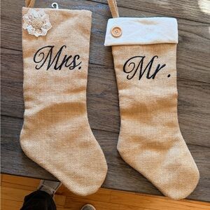 Mr. and Mrs. Burlap Christmas Stockings